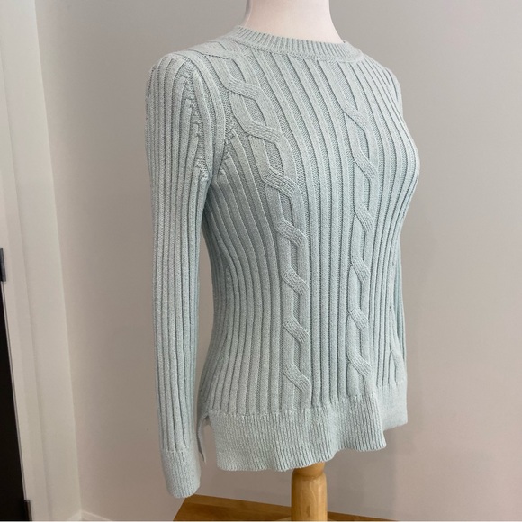 Banana Republic cable knit sweater pastel mint long sleeves coastal scoop Small - Picture 4 of 12